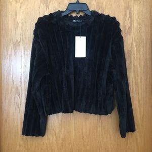 NWT ZARA Faux Fur Black Sweater